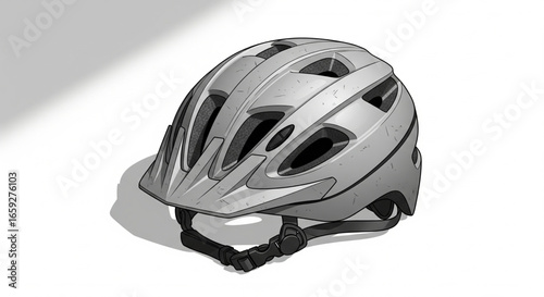 Gray bicycle helmet, angled view, showing design details.