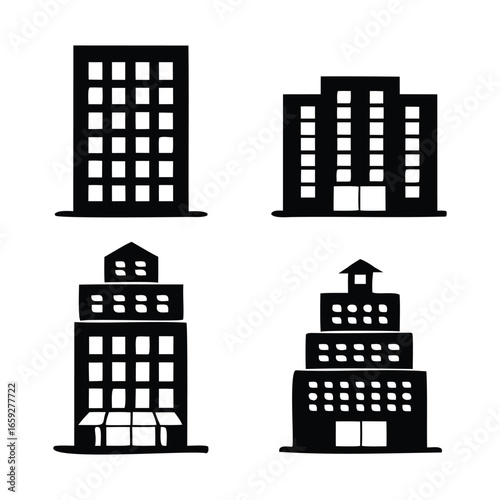 Black Building Silhouette Icons Collection