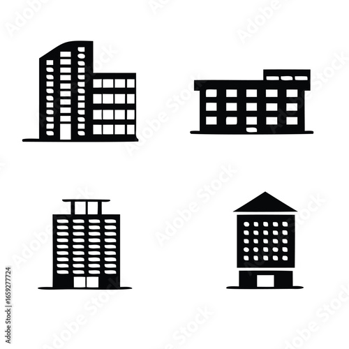 Black Building Silhouette Icons Collection