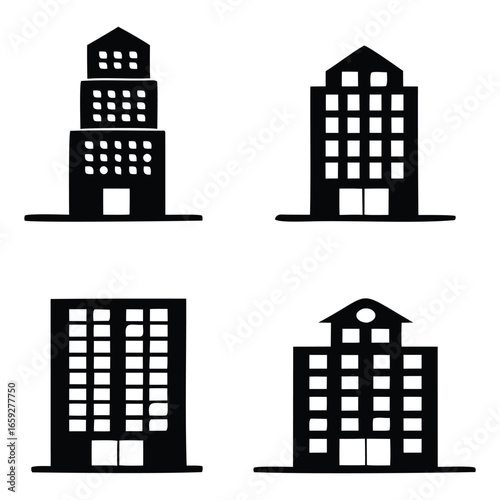 Black Building Silhouette Icons Collection