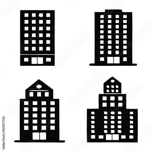 Black Building Silhouette Icons Collection