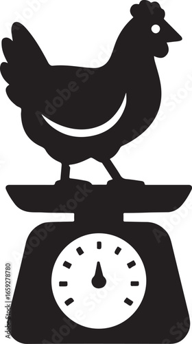 Chicken scale for weighing silhouette vector for poultry farming, agriculture, and livestock management design.