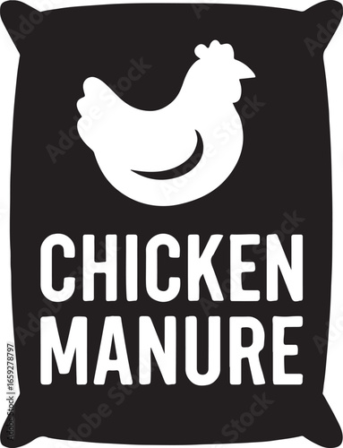 Chicken manure bag icon silhouette vector for farming, agriculture, gardening, and organic fertilizer use.