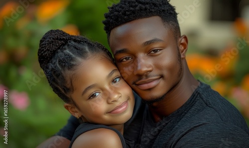 Young African American father and daughter hugging affectionately, celebrating Fathers Day with a tender and loving moment. This image highlights family bonding and the importance, Generative AI