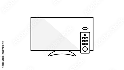 TV and remote control illustration. Monochrome outline icon.