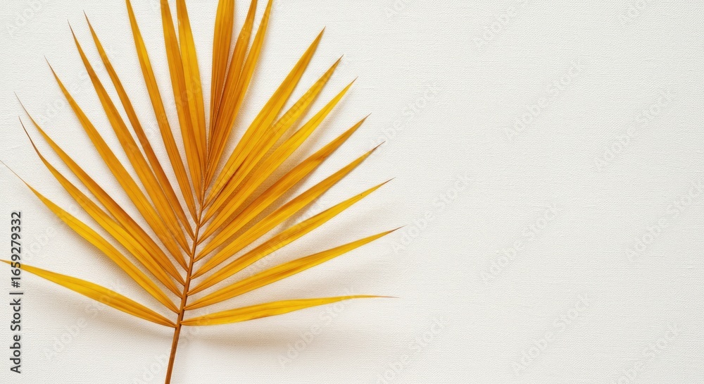 Fototapeta premium Golden Palm Leaf on White Background