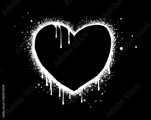 Spray painted graffiti heart sign. Love heart drip symbol. isolated on black background. vector illustration
