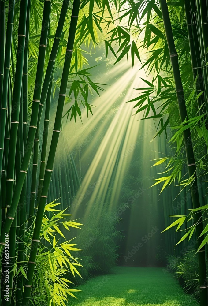Fototapeta premium 美しい光の竹林の風景