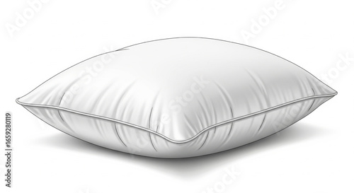 A white rectangular pillow, angled, with soft folds and a subtle shadow, displayed against a plain white background.