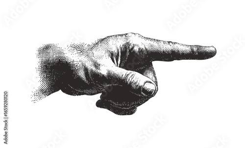 Detailed Vintage Black and White Hand Gesture Pointing in Direction with Emphasis on Human Anatomy and Expression Vector Illustration