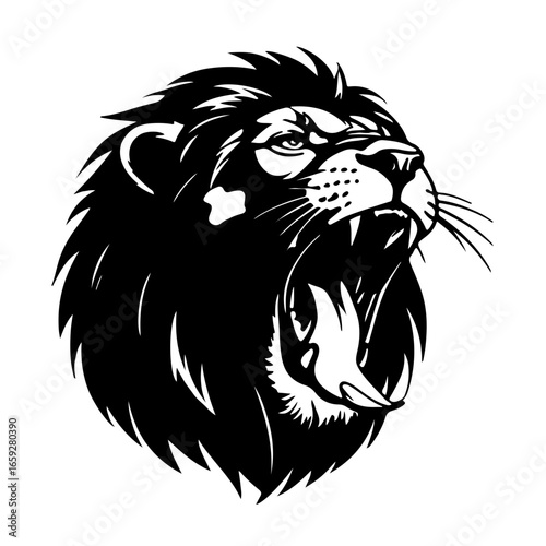 Yawning Lion Icon
A unique and expressive vector icon of a yawning lion, captured in a simple black and white style. This graphic breaks from the typical fierce lion motif
