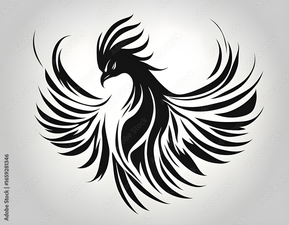 Obraz premium phoenix silhouette. Vector silhouette of phoenix on white background. black phoenix isolated on white background. hand drawn design. vector illustration