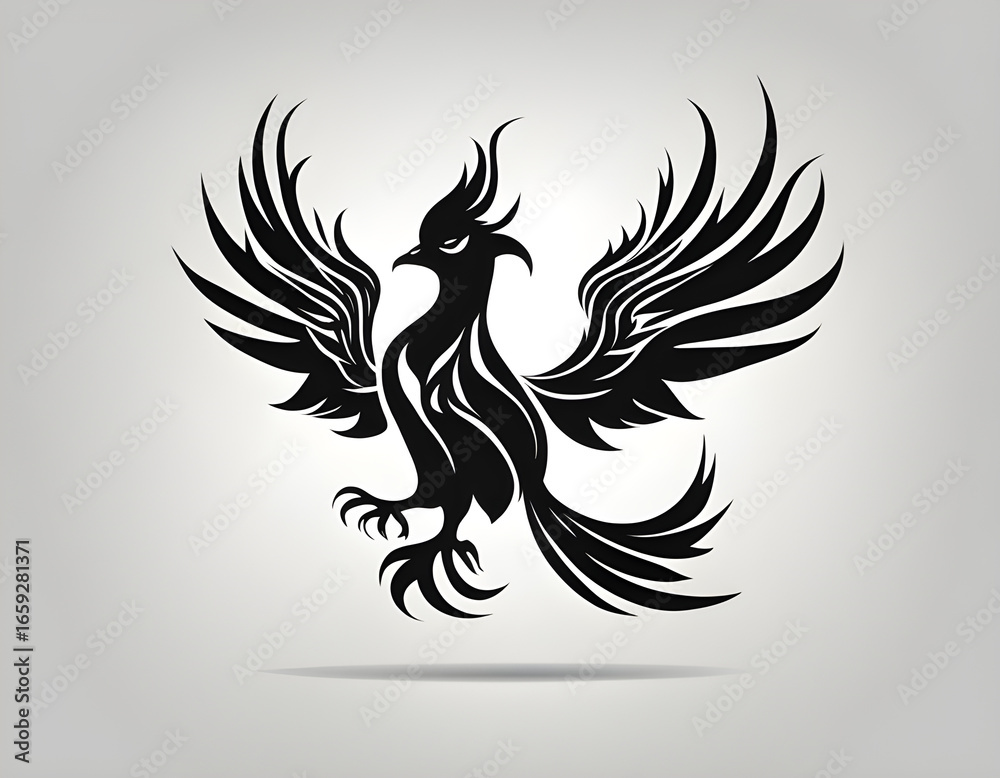 Obraz premium phoenix silhouette. Vector silhouette of phoenix on white background. black phoenix isolated on white background. hand drawn design. vector illustration
