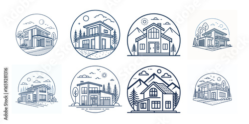 line art minimalist house icon real estate business logo vector
