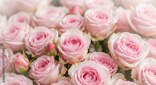 A beautiful array of delicate light pink roses, showcasing their soft petals and natural elegance, perfect for celebrations and expressions of love and beauty.