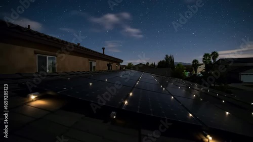 Wallpaper Mural Solar Panels on Rooftop at Night Generating Clean Energy Under Starry Sky Torontodigital.ca