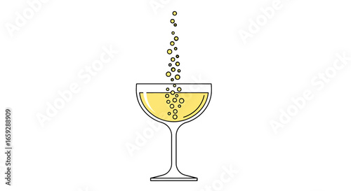 Elegant Coupe Glass with Yellow Bubbles on White Background for Celebratory Toast