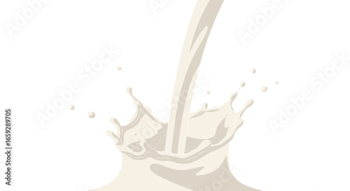Milk Splashing Isolated on White Background Creating Dynamic Shapes and Textures Offering a Pure and Nutritious Visual