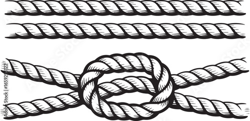 Nautical Rope Vector Illustration with Knots and Straight Sections