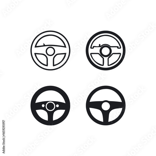 Steering Wheel Icon – Solid and Outline Car Control Symbol