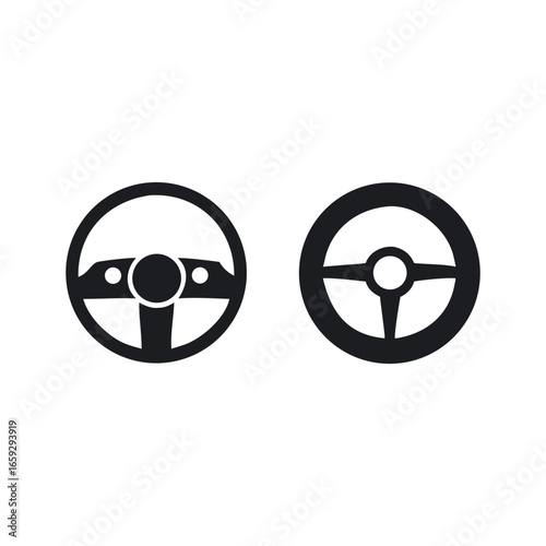 Steering Wheel Icon – Solid and Outline Car Control Symbol