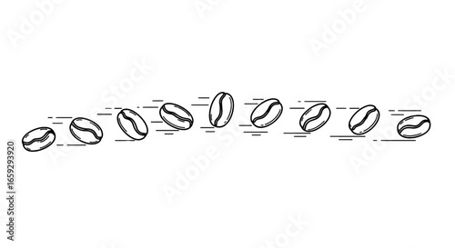 Animated Black and White Coffee Bean Trail Conveying Movement on a White Background