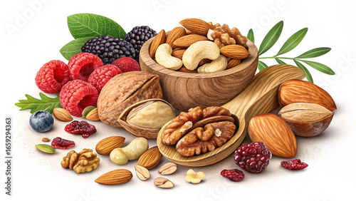 Assorted Dried Fruits and Nuts Isolated on White Background