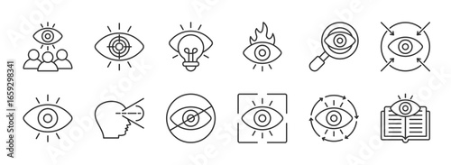 Vision line editable icon set collection. Contain icons related to Vision, Eye, look, perspective, binocular, and more. Editable stroke. Vector illustration eps 10