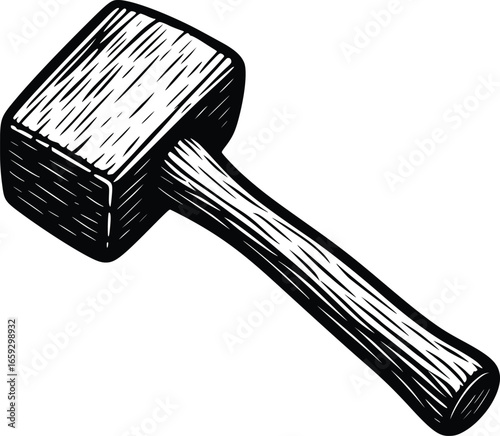 wood chisel hammer vector hand drawn illustration