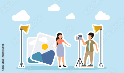photographer doing photo session female photo gallery album illustration stock photo model advertising commercial purpose