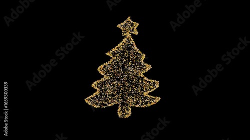 Christmas tree making with colorful flowers on black background motion graphic effects. 