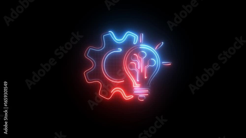 Wallpaper Mural Glowing neon gear and innovative light bulb with electronic circuit, modern technology and engineering concept, abstract vector design on black background, 4k video, technology concept Torontodigital.ca