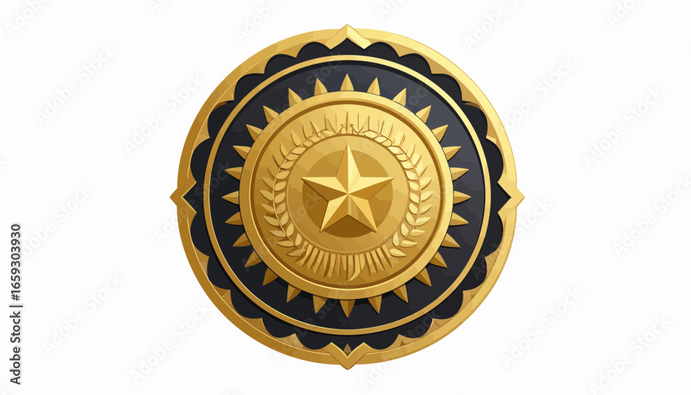 Obraz premium A golden emblem featuring a star and laurel wreath within a circular design.