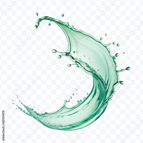 realistic 3d fresh liquid water splash in curve style isolated on transparent background