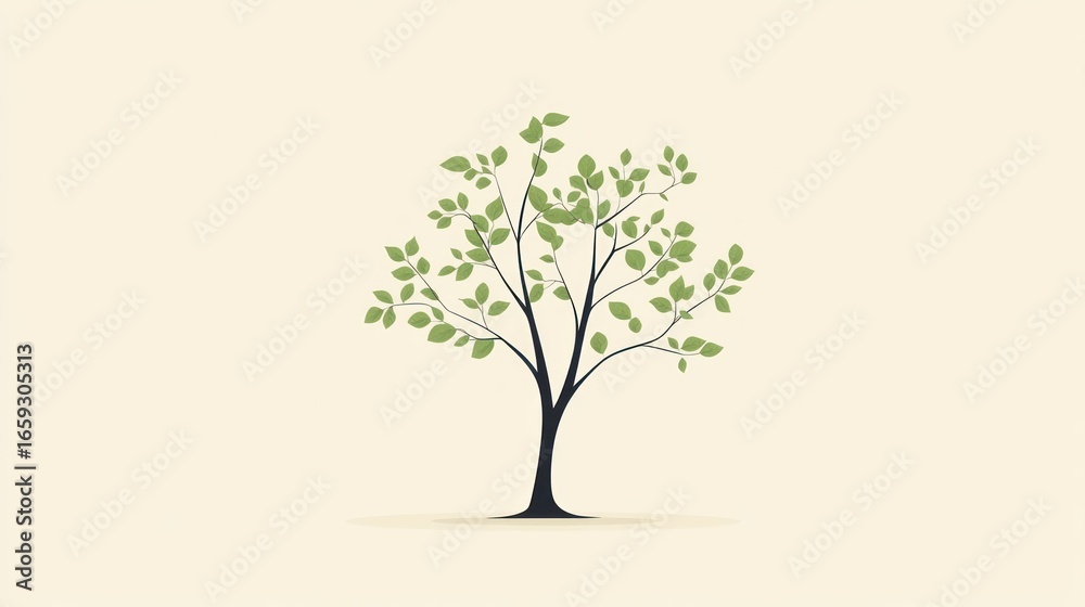 Obraz premium Simple stylized illustration of a tree with leaves, great for nature-themed backgrounds or illustrations