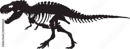 Tyrannosaurus Rex Dinosaur Skeleton Black Silhouette Isolated on White T-Rex fossil