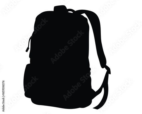 Isolated black silhouette of a full backpack with shoulder straps image