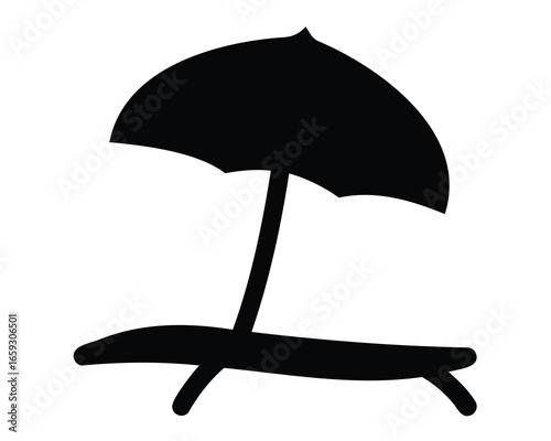 Simple beach scene illustration of a beach chair and umbrella symbol