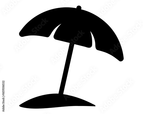 Silhouette of a beach umbrella providing shade on a sunny day