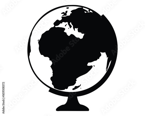Black and white silhouette of a world globe on a stand