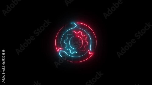 Glowing agile workflow, gear, arrow, circle, and cycle animation, agile development and innovation process concept, 4k video on black background, technology concept