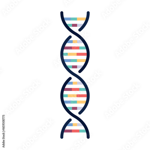 Vertical colorful DNA helix icon symbolizing genetics, science, biology, healthcare, and biotechnology concepts.