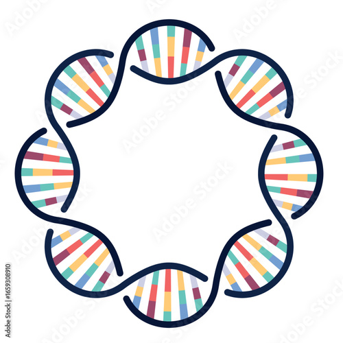 Colorful circular DNA helix icon in modern style, symbolizing genetics, research, innovation, and biotechnology concepts.