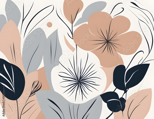 Abstract floral design with overlapping leaves in blue