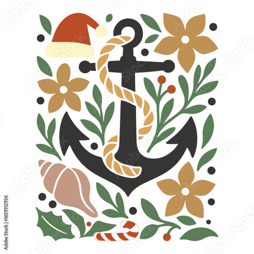 Coastal Christmas Boho Art Print Poster Clipart Summer Holiday Floral Wall Art