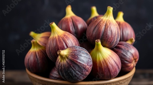 Wallpaper Mural Bowl of figs Ripe dark purple fruit stacked with yellowgreen stems Dark background Torontodigital.ca