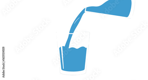 Blue Water Pouring from Pitcher to Glass Illustration Fresh Liquid Hydration Refreshment Beverage