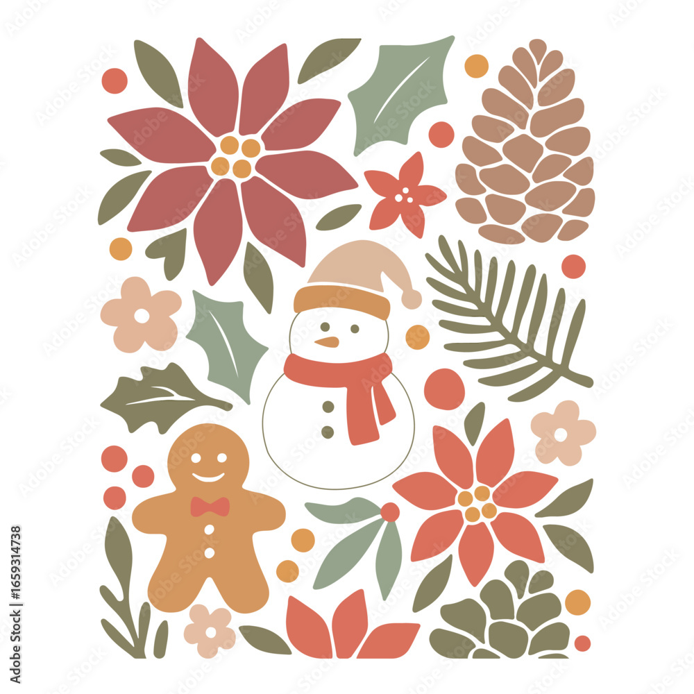 Fototapeta premium Summer Boho Coastal Christmas Poster Clipart Floral Holiday Festive Wall Art