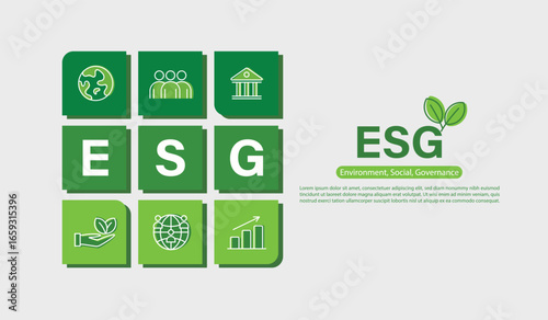ESG concept icon for business and organization, Environment, Social, Governance and sustainability development concept. vector illustration, Infographic.