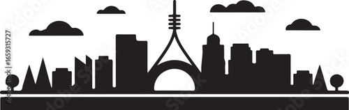Canberra Skyline Horizontal Banner | Black Vector Silhouette on White Background